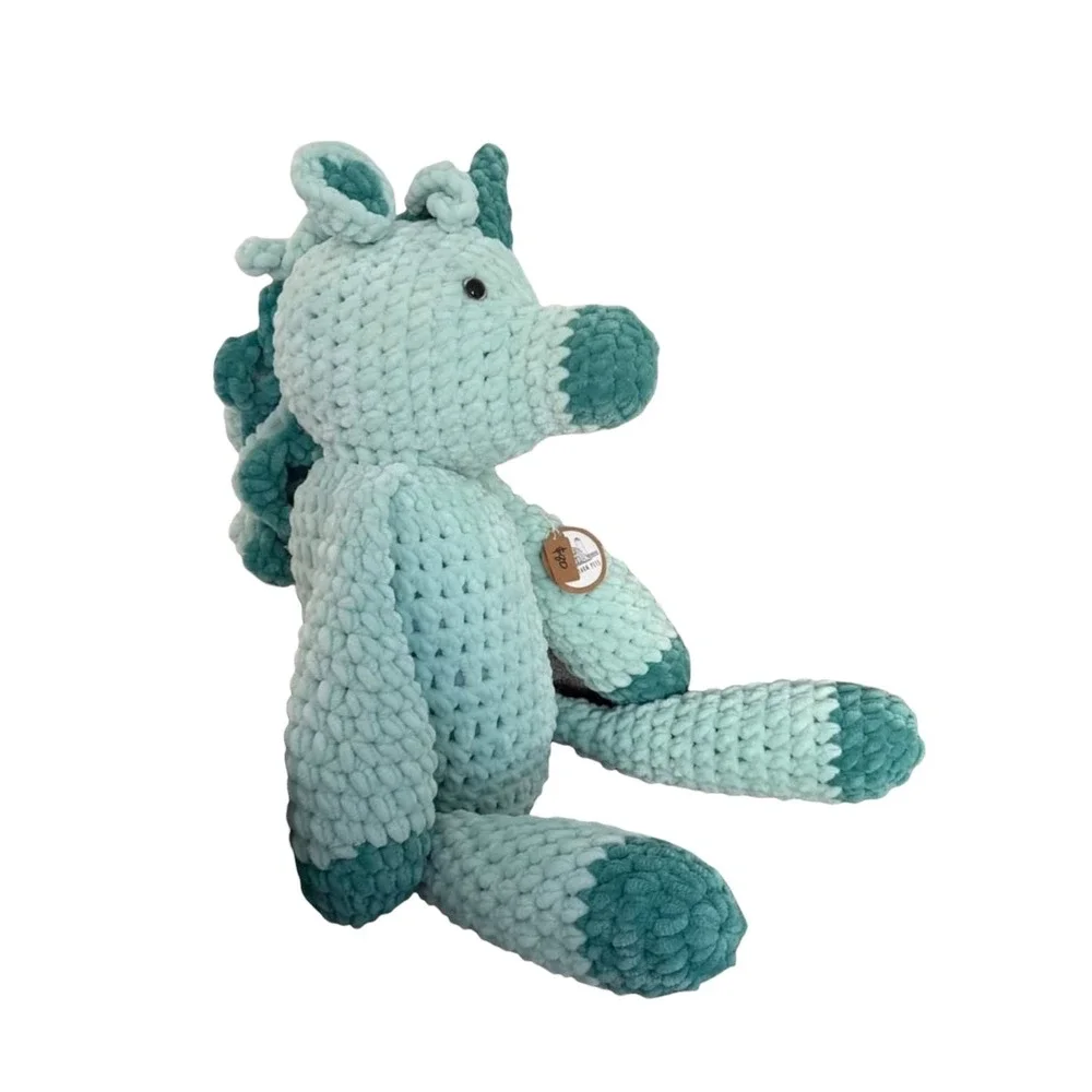 NWT Barn Yarn Pets Handmade Crochet Unicorn Plush Teal Chunky Knit Stuffed Toy